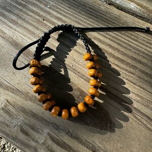 Wooden Beaded Bracelet with Adjustable Black Cord